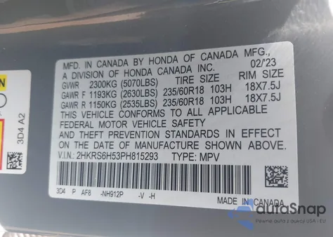 2023 Honda Cr-V Hybrid Sport from USA, damaged, VIN 2HKRS6H53PH815293